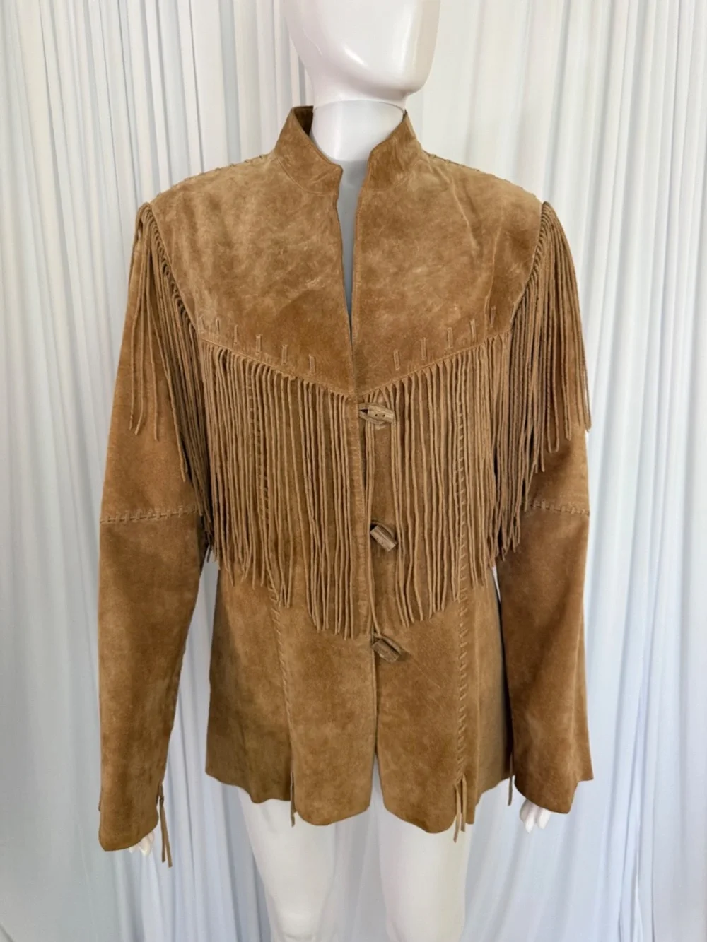 Scully Genuine Suede Leather Fringe Western Jacket Tan Camel Size L